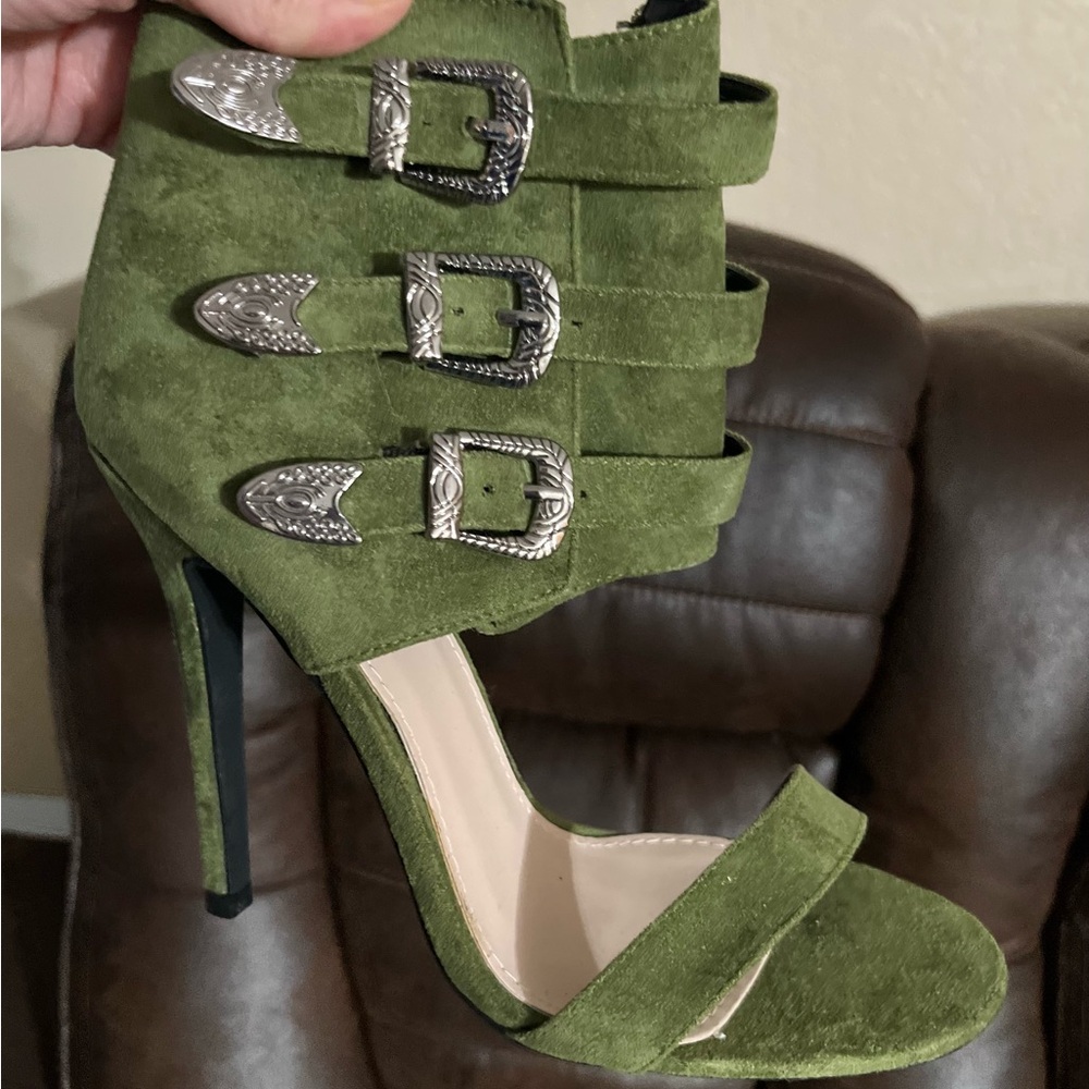 Elegant Olive Green Strappy Heels